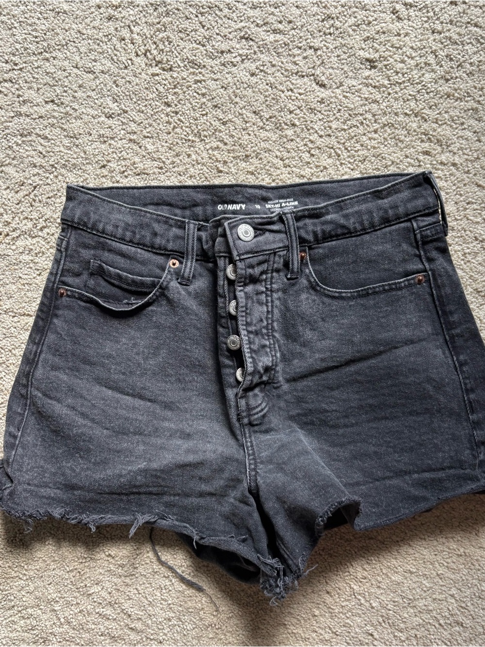 Black High-Rise Button-Fly Denim Shorts